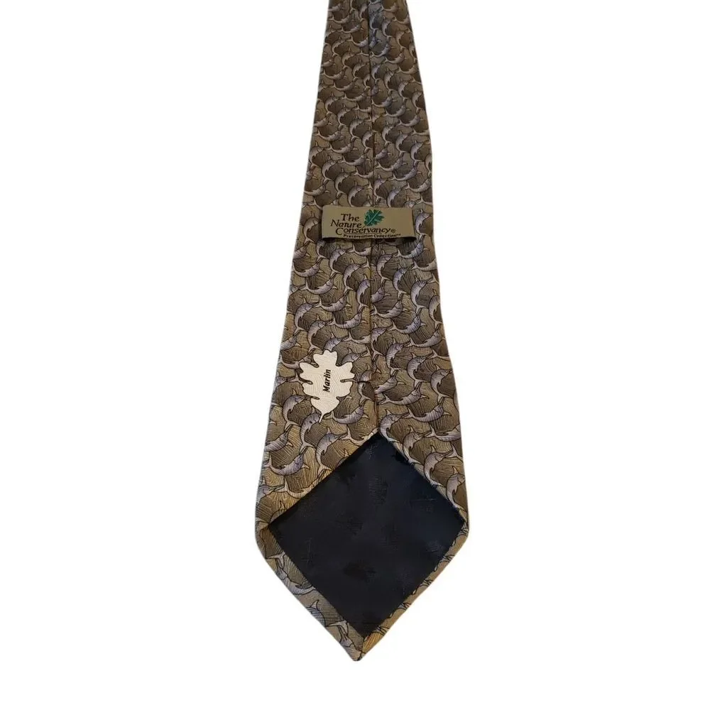 The Nature Conservancy 'Marlin'‎ Neck Tie Mens Tan Blue Dolphins 100% Silk Work